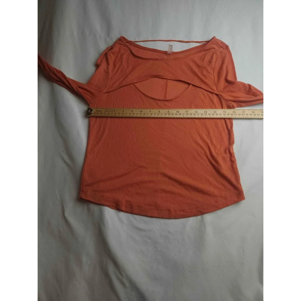 Free People FP Movement Ribbed Cutout Long Sleeve Top Rust Orange Womens Medium